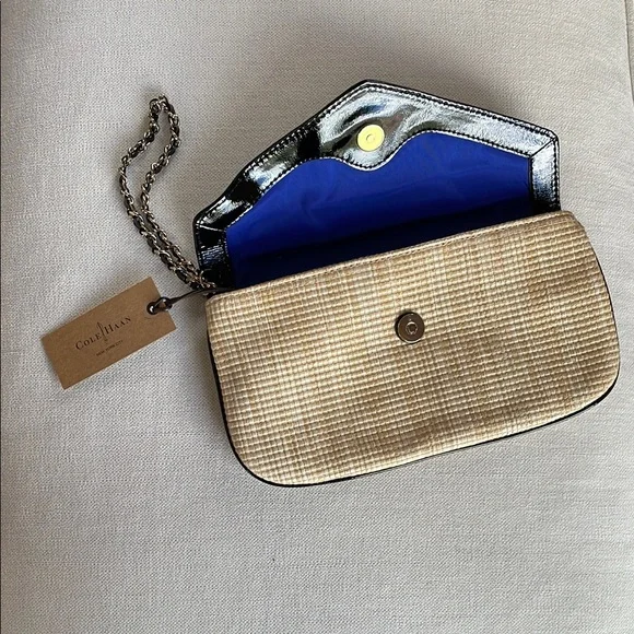 NWT Cole Haan Brielle Wristlet Black Patent/Straw - Picture 2 of 6